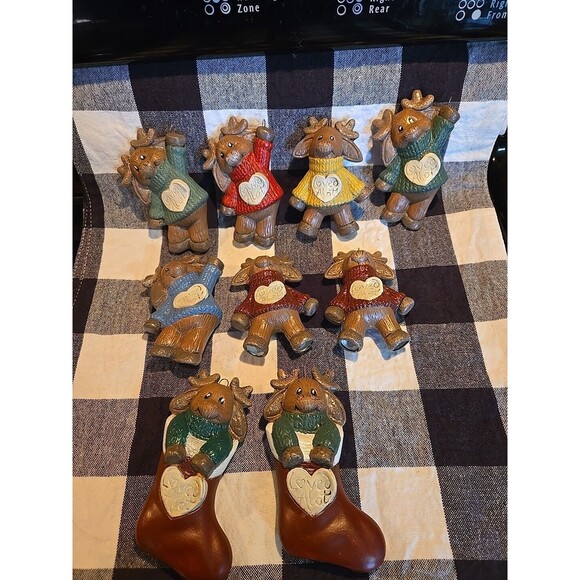 Other - Loved Alot Ceramic Reindeer Ornaments Lot Of 9 Christmas Stocking